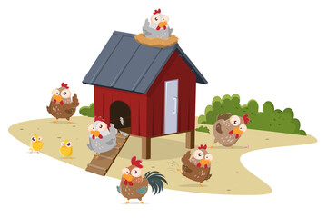 funny cartoon illustration of a henhouse - 505027959