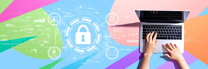 Internet network security concept with person using a laptop computer