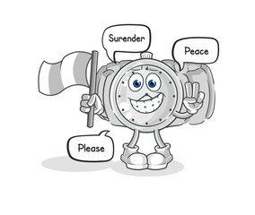 wristwatch hold surrender flag mascot. cartoon vector