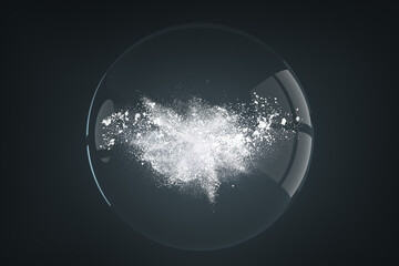 Abstract design of powder snow cloud inside the transparent glass sphere
