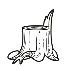 Stump covered with moss linear drawing for coloring isolated on white background