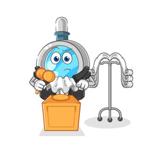 magnifying glass judge holds gavel. character vector