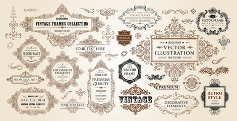 Vintage frames collection. Luxury classic vignettes, borders, labels and monograms isolated on a white background. Decorative calligraphic elements for certificates, posters and cards in retro style.