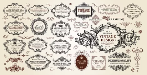 Tuinposter Vintage frames collection. Luxury classic vignettes, borders, labels and monograms isolated on a white background. Decorative calligraphic elements for certificates, posters and cards in retro style. © Anna Sm
