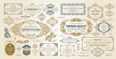 Vintage frames collection. Luxury classic vignettes, borders, labels and monograms isolated on a white background. Decorative calligraphic elements for certificates, posters and cards in retro style. - obrazy, fototapety, plakaty