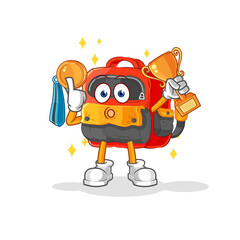 backpack winner with trophie. cartoon character