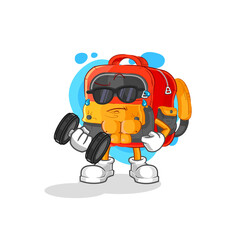 backpack lifting dumbbell vector. cartoon character