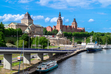 Old Town and Oder river in Szczecin, Poland - obrazy, fototapety, plakaty