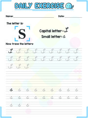 Cursive Alphabet Letter Tracing Practice and Handwriting Exercise for Primary and Kindergarten School Kids