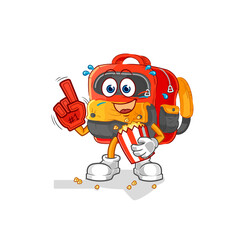 Obraz premium backpack fan with popcorn illustration. character vector
