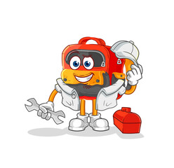 backpack mechanic cartoon. cartoon mascot vector