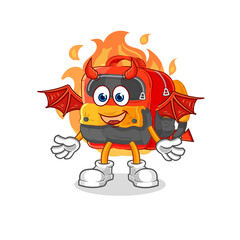 backpack demon with wings character. cartoon mascot vector