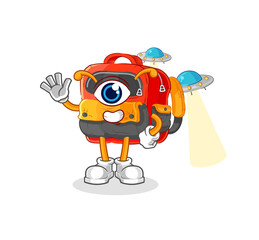 backpack alien cartoon mascot vector