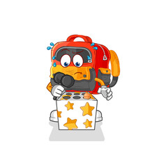 backpack play whack a mole mascot. cartoon vector