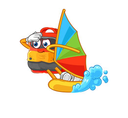 backpack windsurfing character. mascot vector
