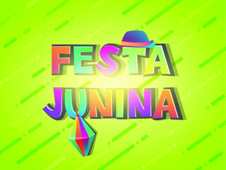 Brazilian Traditional Celebration Festa Junina. Portuguese Brazilian Text saying Friend's Village. Festa de Sao Joao. Arraia Portuguese Brazilian Text saying Fair. Festive Typographic Vector Art.