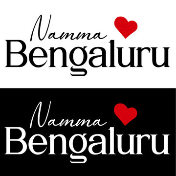 Namma Bengaluru Calligraphy Logo With Heart In Both Black And White Backrounds