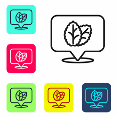 Black line Tobacco leaf icon isolated on white background. Tobacco leaves. Set icons in color square buttons. Vector