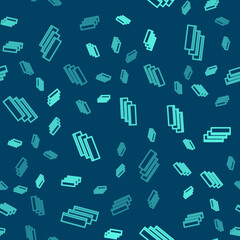 Green line Cigarette rolling papers pack icon isolated seamless pattern on blue background. Vector