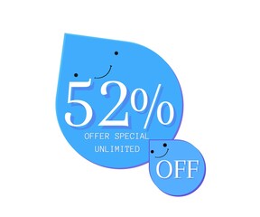 52% offer unlimited special design Cute water droplet with blue 3D face (discount online poster)(percentage and number)