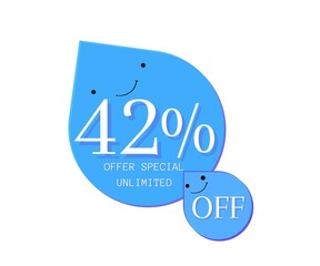 42% offer unlimited special design Cute water droplet with blue 3D face (discount online poster)(percentage and number)