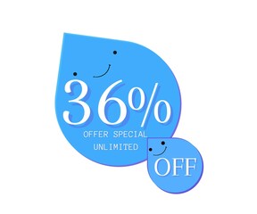 36% offer unlimited special design Cute water droplet with blue 3D face (discount online poster)(percentage and number)