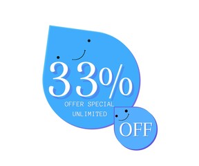 33% offer unlimited special design Cute water droplet with blue 3D face (discount online poster)(percentage and number)