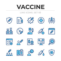 Vaccine vector line icons set. Thin line design. Outline graphic elements, simple stroke symbols. Vaccine icons