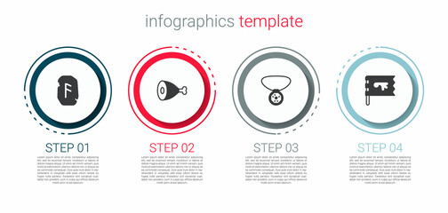 Set Magic rune, Chicken leg, Necklace with gem and Viking flag. Business infographic template. Vector