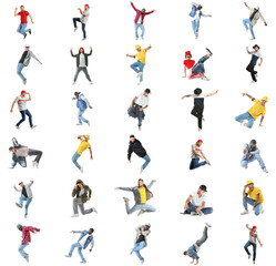 Set of male hip-hop dancers isolated on white