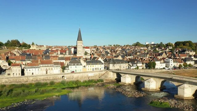 La Charite sur Loire and its medieval town center in Europe, France, Burgundy, Nievre, in summer, on a sunny day.