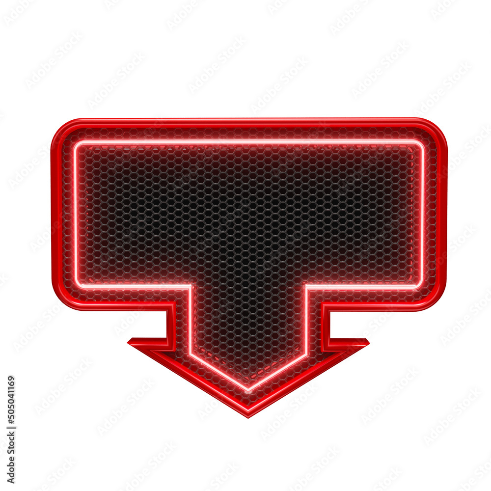 Wall mural red neon arrow frame in grid 3d render