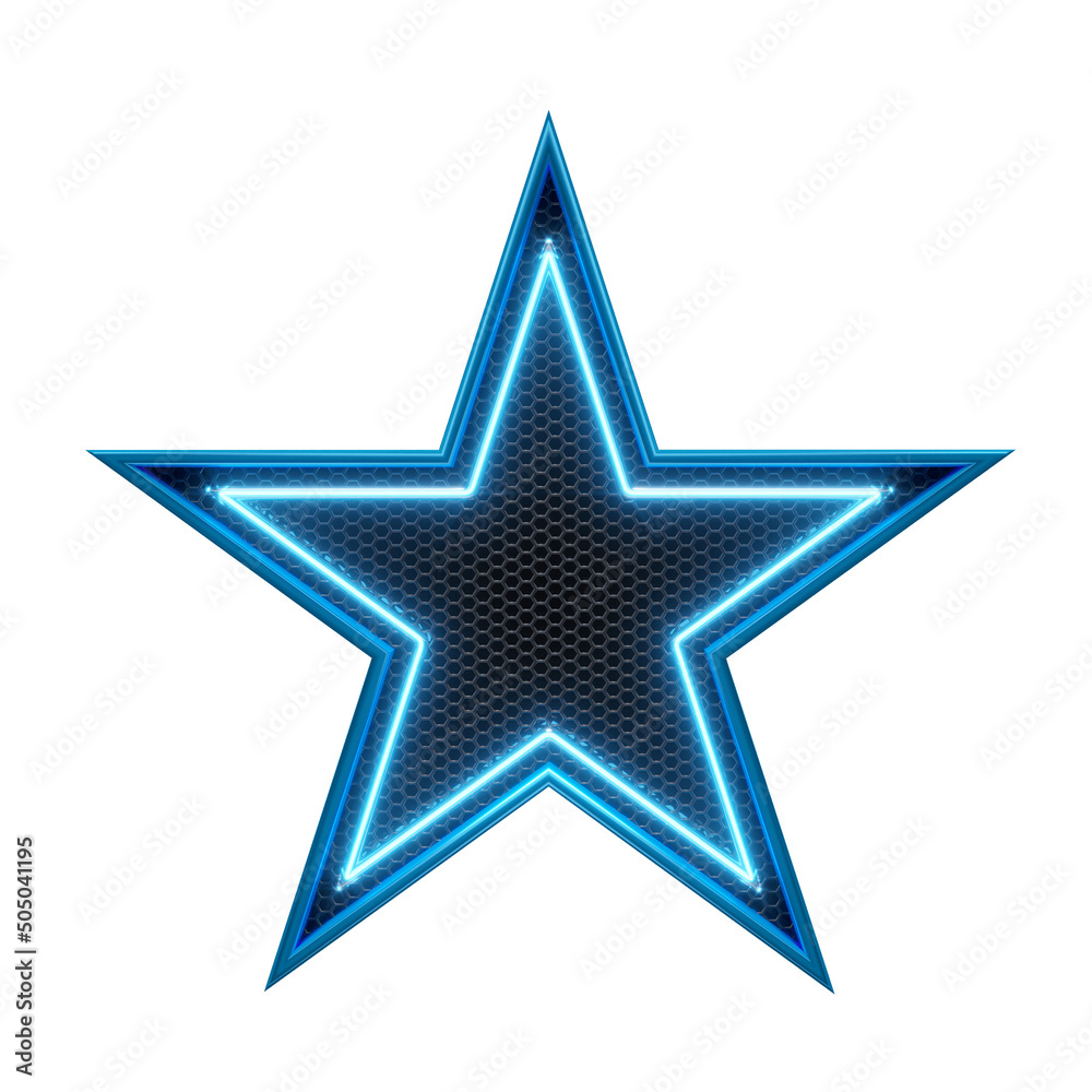 Wall mural blue neon star in grid 3d render