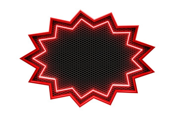Red neon balloon frame in grid 3d render