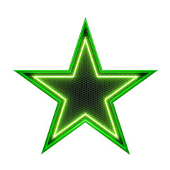 Green neon star in grid 3d render