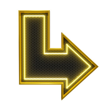 Gold neon arrow in large 3d render