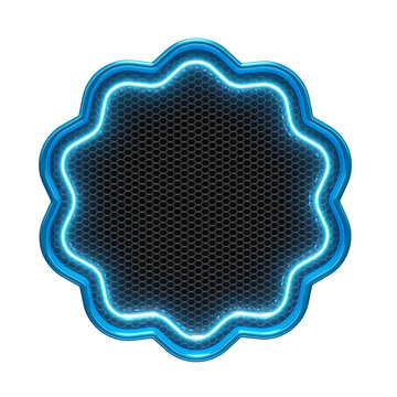 Frame with blue neon ripples in grid 3d render