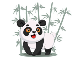 Cute cartoon Panda characters. on the bamboo background. Children illustration in vector flat style