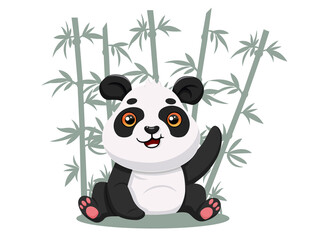 Cute cartoon Panda characters. on the bamboo background. Children illustration in vector flat style