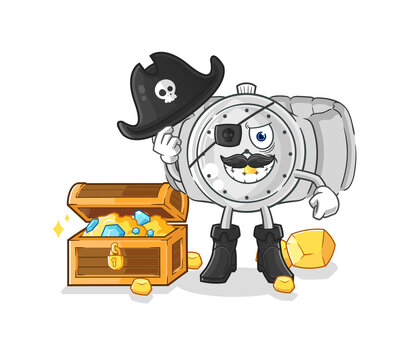 wristwatch pirate with treasure mascot. cartoon vector