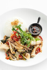thai stir fry squid with sweet and spicy sauce
