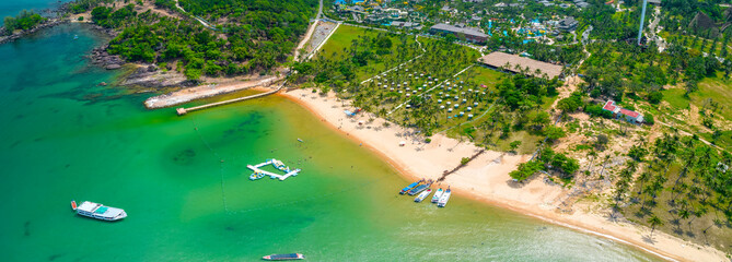 Aerial View of Thom Island, Phu Quoc, Vietnam. Beautiful tropical blue beach in the Gulf of Thailand