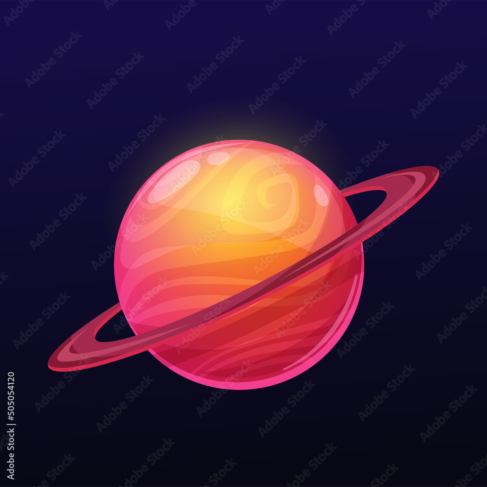Leinwandbilder red glossy space planet with long ring, vector fantasy galaxy universe and alien world cosmos. space