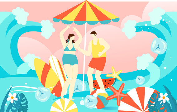 Summer beach party, character summer seaside vacation, vector illustration © lin