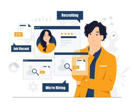 Vector concept illustration Specialists choosing best candidate for job, Profiles of various people with ranking, Company searching new employee, recruitment process flat cartoon style
