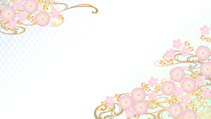 豪華な桜と水色の矢絣のフレーム