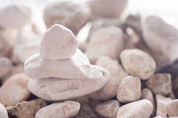 Macro photo decoration garden stones. white stones background