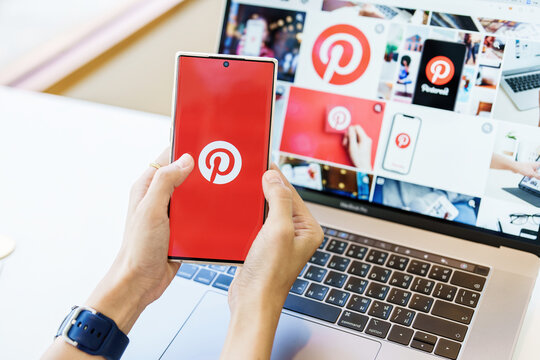 Chiangmai, Thailand - May 13 2022 : smartphone showing Pinterest application on mobile
