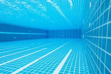 underwater photo of the swimming pool Blue swimming pool for activities, exercise and health care with swimming sports.