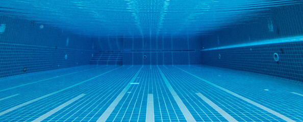 underwater photo of the swimming pool Blue swimming pool for activities, exercise and health care...